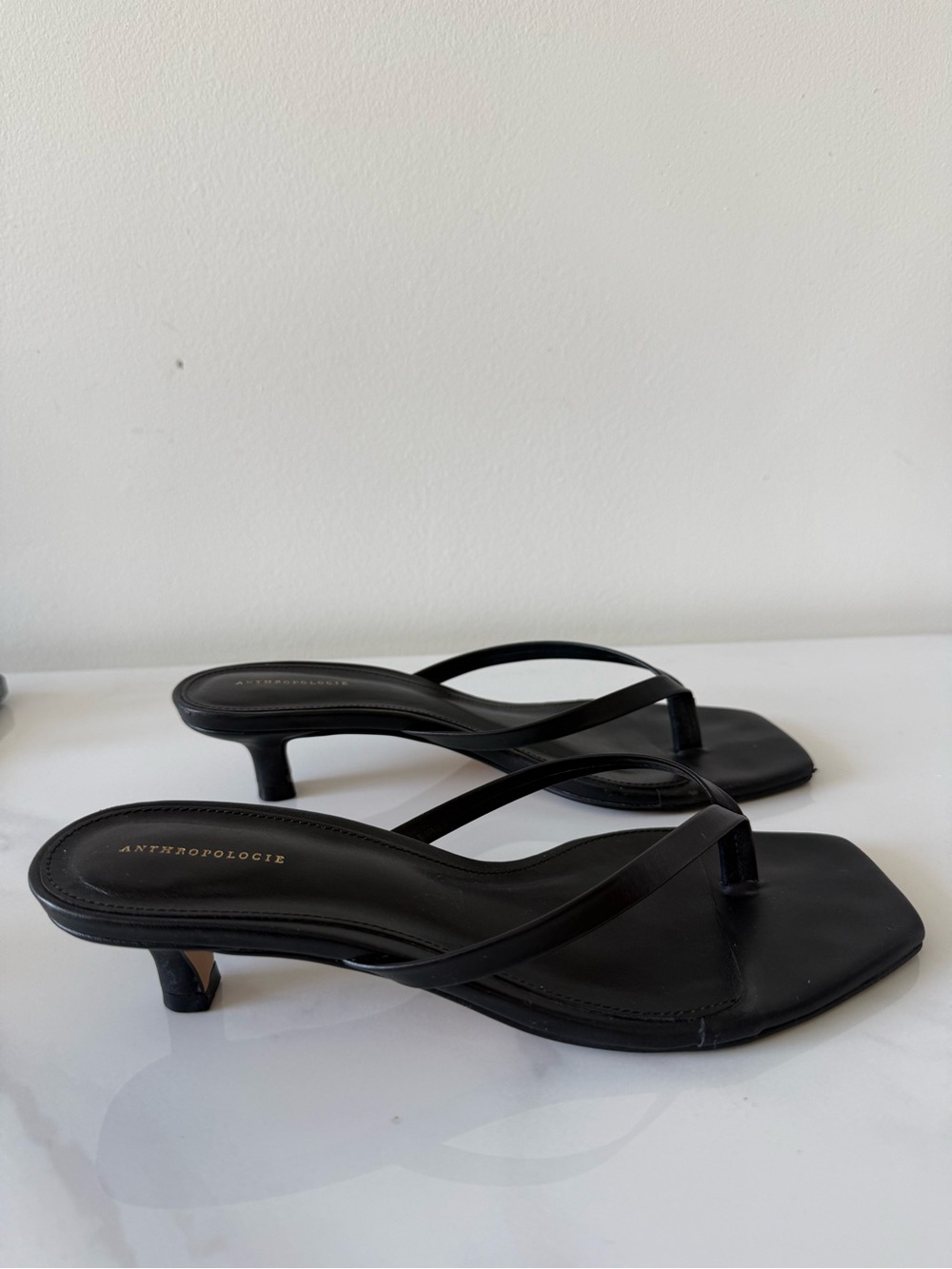 Anthropologie Black Strappy Kitten Heel Sandals